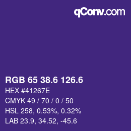 カラーコード: RGB 65 38.6 126.6 | qconv.com