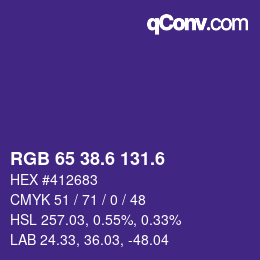 カラーコード: RGB 65 38.6 131.6 | qconv.com