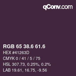 カラーコード: RGB 65 38.6 61.6 | qconv.com