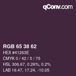 Color code: RGB 65 38 62 | qconv.com