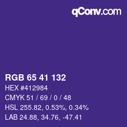 颜色代码: RGB 65 41 132 | qconv.com