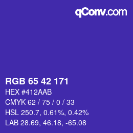 カラーコード: RGB 65 42 171 | qconv.com