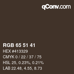 カラーコード: RGB 65 51 41 | qconv.com