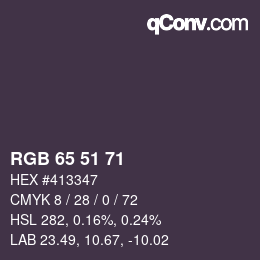颜色代码: RGB 65 51 71 | qconv.com