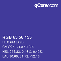 カラーコード: RGB 65 58 155 | qconv.com