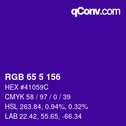 カラーコード: RGB 65 5 156 | qconv.com