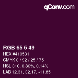 Color code: RGB 65 5 49 | qconv.com