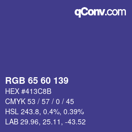 颜色代码: RGB 65 60 139 | qconv.com