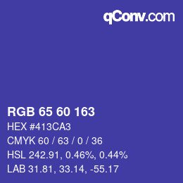 カラーコード: RGB 65 60 163 | qconv.com