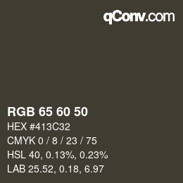 カラーコード: RGB 65 60 50 | qconv.com