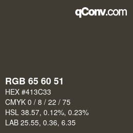 颜色代码: RGB 65 60 51 | qconv.com