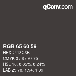 カラーコード: RGB 65 60 59 | qconv.com