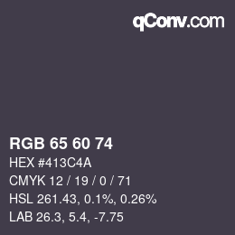 カラーコード: RGB 65 60 74 | qconv.com