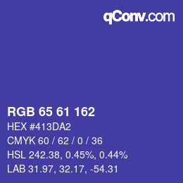 カラーコード: RGB 65 61 162 | qconv.com