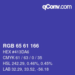 カラーコード: RGB 65 61 166 | qconv.com