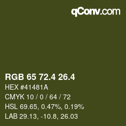 カラーコード: RGB 65 72.4 26.4 | qconv.com