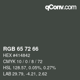 カラーコード: RGB 65 72 66 | qconv.com