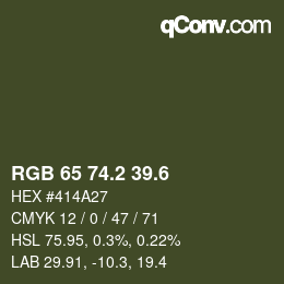 カラーコード: RGB 65 74.2 39.6 | qconv.com