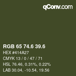 カラーコード: RGB 65 74.6 39.6 | qconv.com