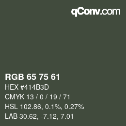 カラーコード: RGB 65 75 61 | qconv.com