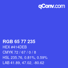 Farbcode: RGB 65 77 235 | qconv.com