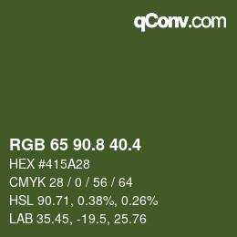 カラーコード: RGB 65 90.8 40.4 | qconv.com
