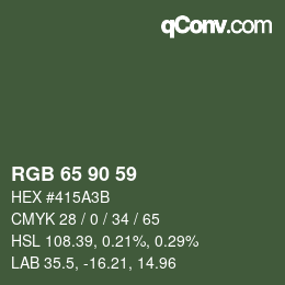 Color code: RGB 65 90 59 | qconv.com