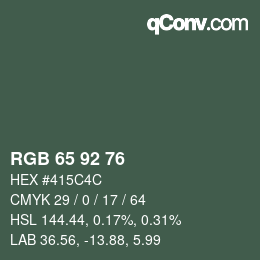 カラーコード: RGB 65 92 76 | qconv.com
