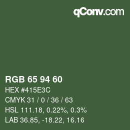 Color code: RGB 65 94 60 | qconv.com