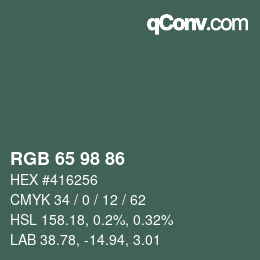 カラーコード: RGB 65 98 86 | qconv.com