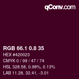 カラーコード: RGB 66.1 0.8 35 | qconv.com