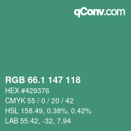 カラーコード: RGB 66.1 147 118 | qconv.com