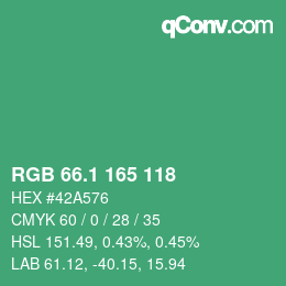 カラーコード: RGB 66.1 165 118 | qconv.com