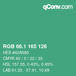 カラーコード: RGB 66.1 165 128 | qconv.com