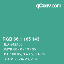 カラーコード: RGB 66.1 165 143 | qconv.com