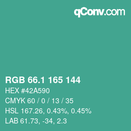 カラーコード: RGB 66.1 165 144 | qconv.com