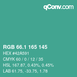 Color code: RGB 66.1 165 145 | qconv.com