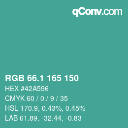 カラーコード: RGB 66.1 165 150 | qconv.com