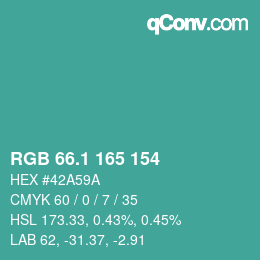 カラーコード: RGB 66.1 165 154 | qconv.com