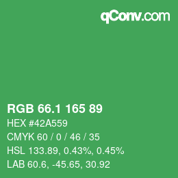 カラーコード: RGB 66.1 165 89 | qconv.com