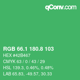 カラーコード: RGB 66.1 180.8 103 | qconv.com