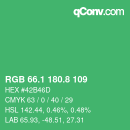 カラーコード: RGB 66.1 180.8 109 | qconv.com