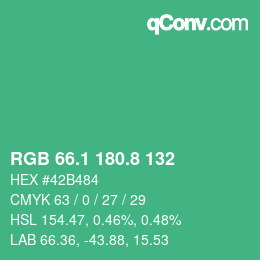 カラーコード: RGB 66.1 180.8 132 | qconv.com