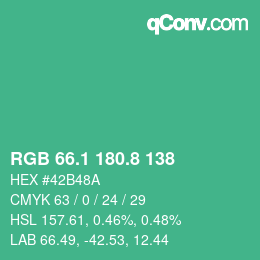 カラーコード: RGB 66.1 180.8 138 | qconv.com