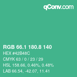 カラーコード: RGB 66.1 180.8 140 | qconv.com