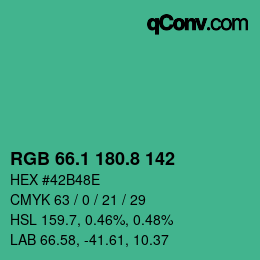 カラーコード: RGB 66.1 180.8 142 | qconv.com