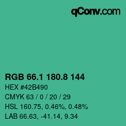 カラーコード: RGB 66.1 180.8 144 | qconv.com
