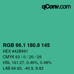 カラーコード: RGB 66.1 180.8 145 | qconv.com