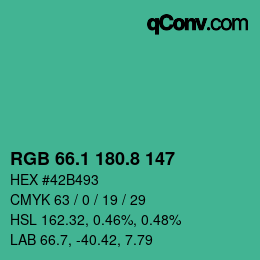カラーコード: RGB 66.1 180.8 147 | qconv.com
