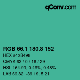カラーコード: RGB 66.1 180.8 152 | qconv.com